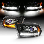 for 2009-2018 Dodge Ram 1500 2500 3500 BOTH Models Switchback LED Polished Black Replacement Projector Headlight