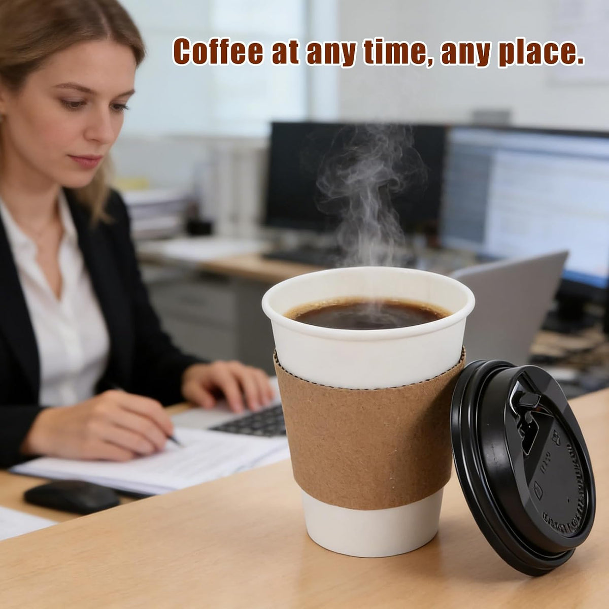 Coffee Cups, 50 Pack 12 oz Disposable Coffee Cups with Lids | and Sleeves Leak-proof & Sturdy Thick Paper, To Go Hot