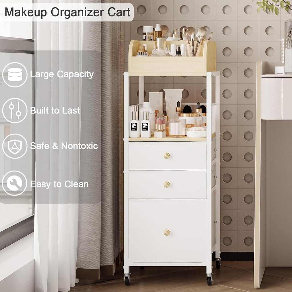 Makeup Organizer Cart with Drawers Rolling Makeup Cart for Bedroom