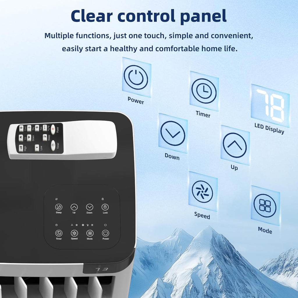 Portable Air Conditioner 8000 BTU,5-in-1 AC Unit with Cool, Dehumidifier, Fan, Sleep & Timer Modes, Auto Swing, Child
