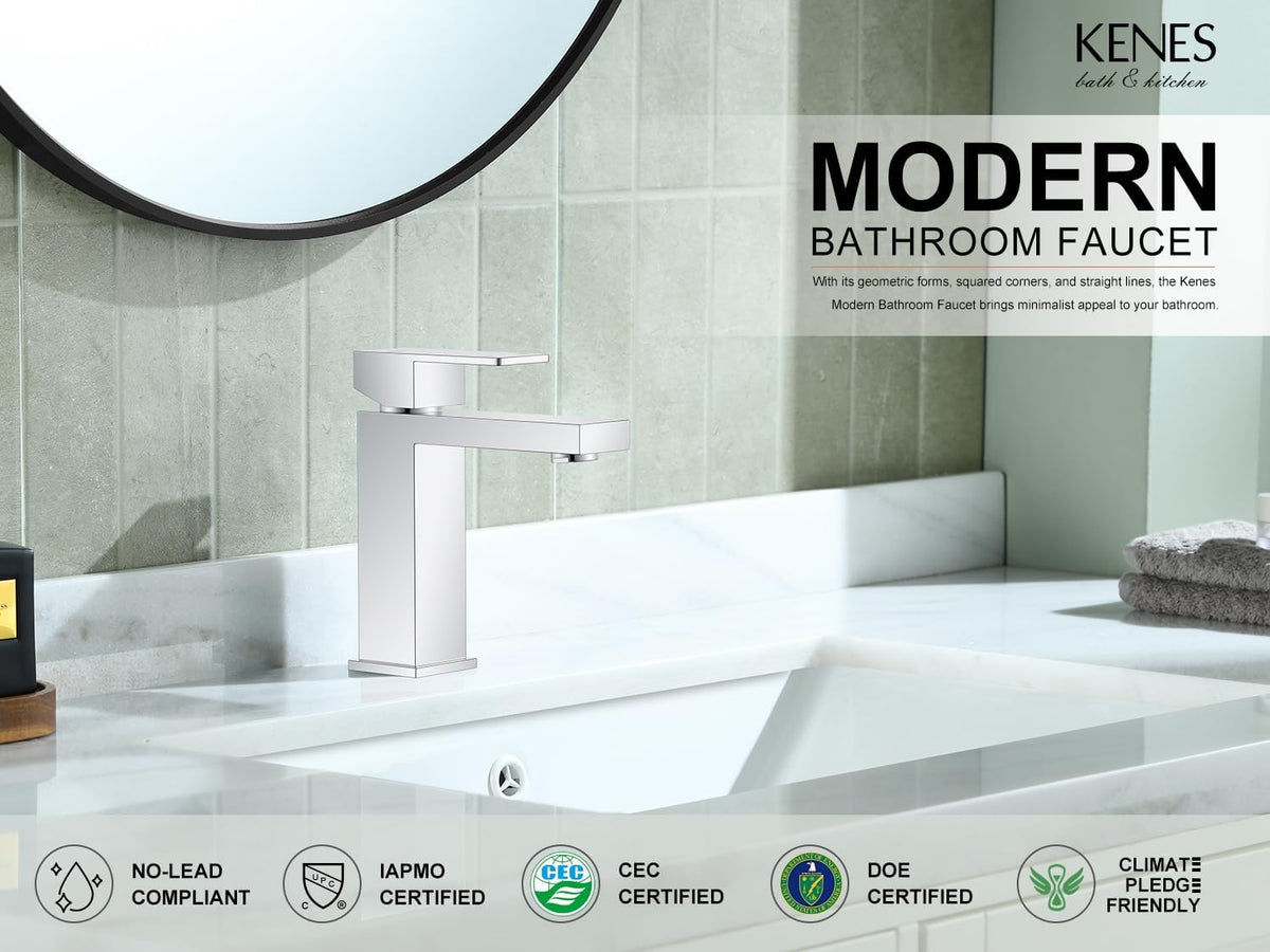 Chrome Bathroom Faucet Single Hole, Single Handle Vanity Sink Faucet