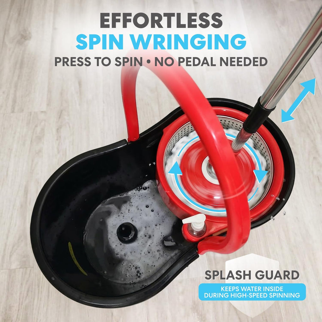 360° Spin Mop and Bucket with Wringer – 3 High-Absorbent Microfiber Washable Heads – Spinning Mop and Bucket Set for