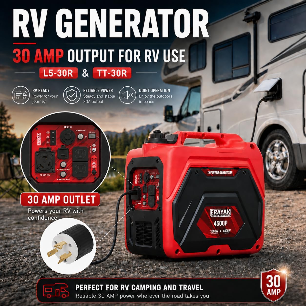 4500W Portable Inverter Generator for Home Use, Super Quiet Small Generator for Camping Outdoor Emergency Power