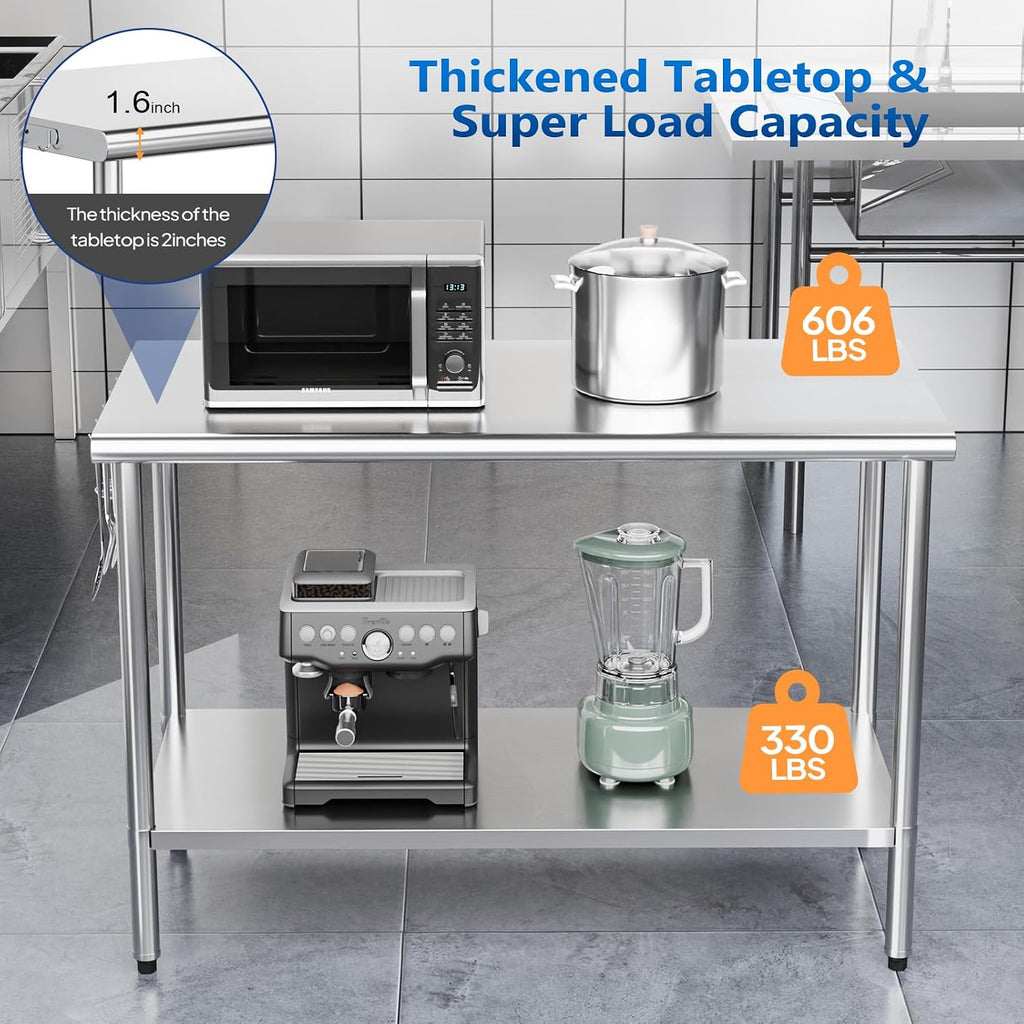 48'' x 24'' Stainless Steel Table for Prep & Work,Commercial Worktables & Workstations, NSF Heavy Duty Metal Table