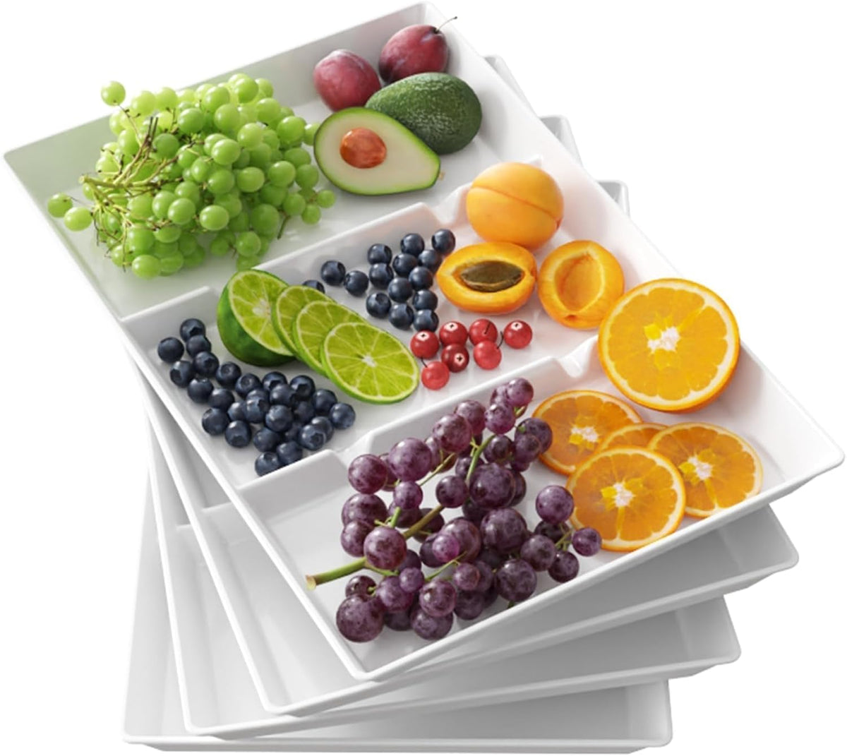 Divided Serving Tray for Party, 4 Pack Plastic Food Serving Platter