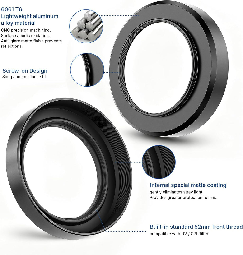 Metal Lens Hood for Nikon NIKKOR Z 40mm f/2, Z 28mm f/2.8, Z 28mm f/2.8 (SE) Lens,Screw Hood, Compatible with 52mm UV