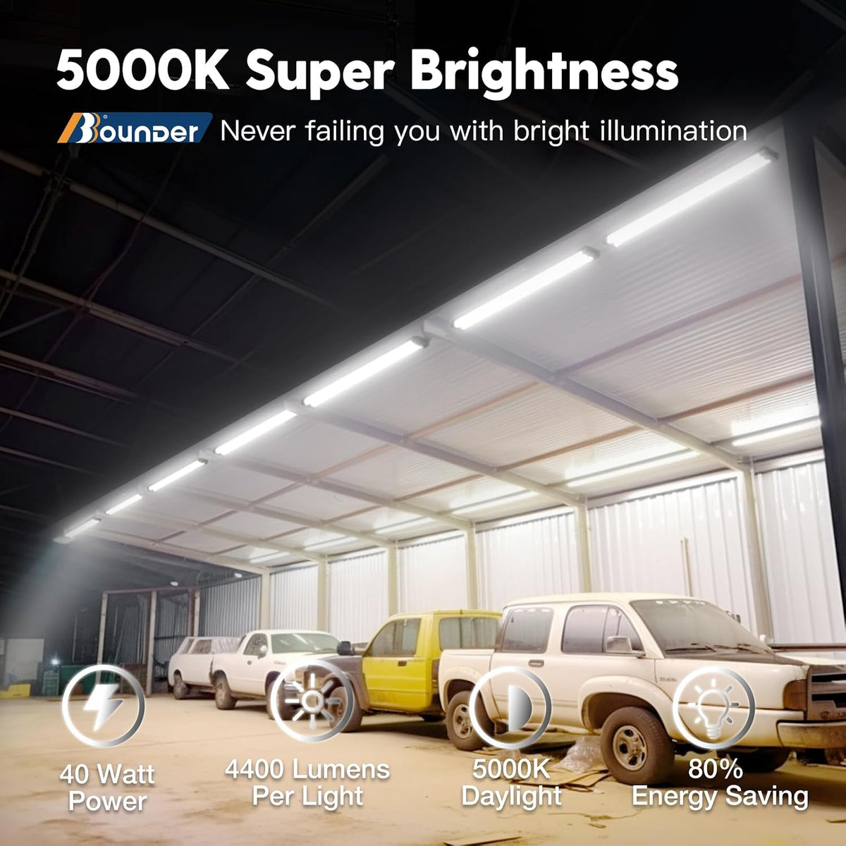 BBOUNDER 12Pack 4FT LED Shop Light, Reflector, 6500K Linkable, 40W=250W ETL