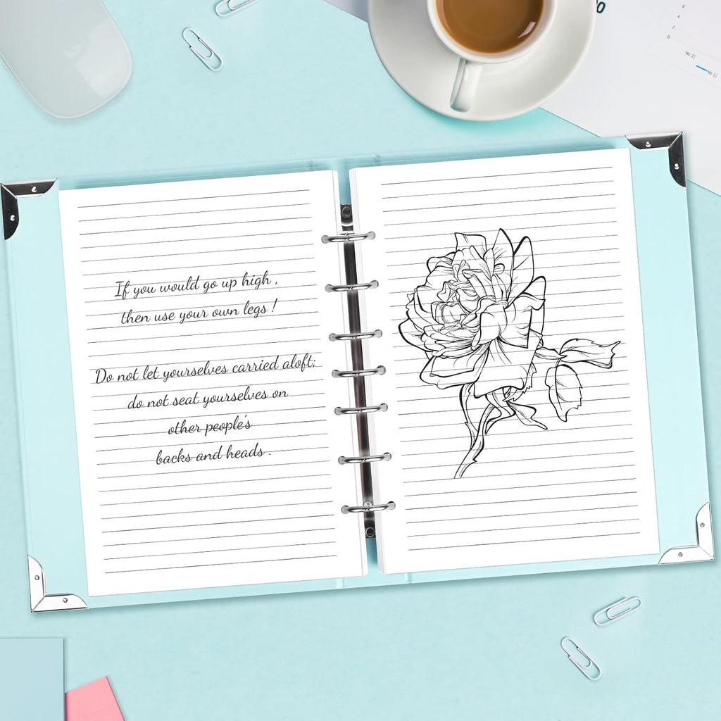 A5 Refill Paper, 7-Hole Planner Inserts for A5 Binder Budget Planner Journals Notebook, Loose Leaf Lined Paper with