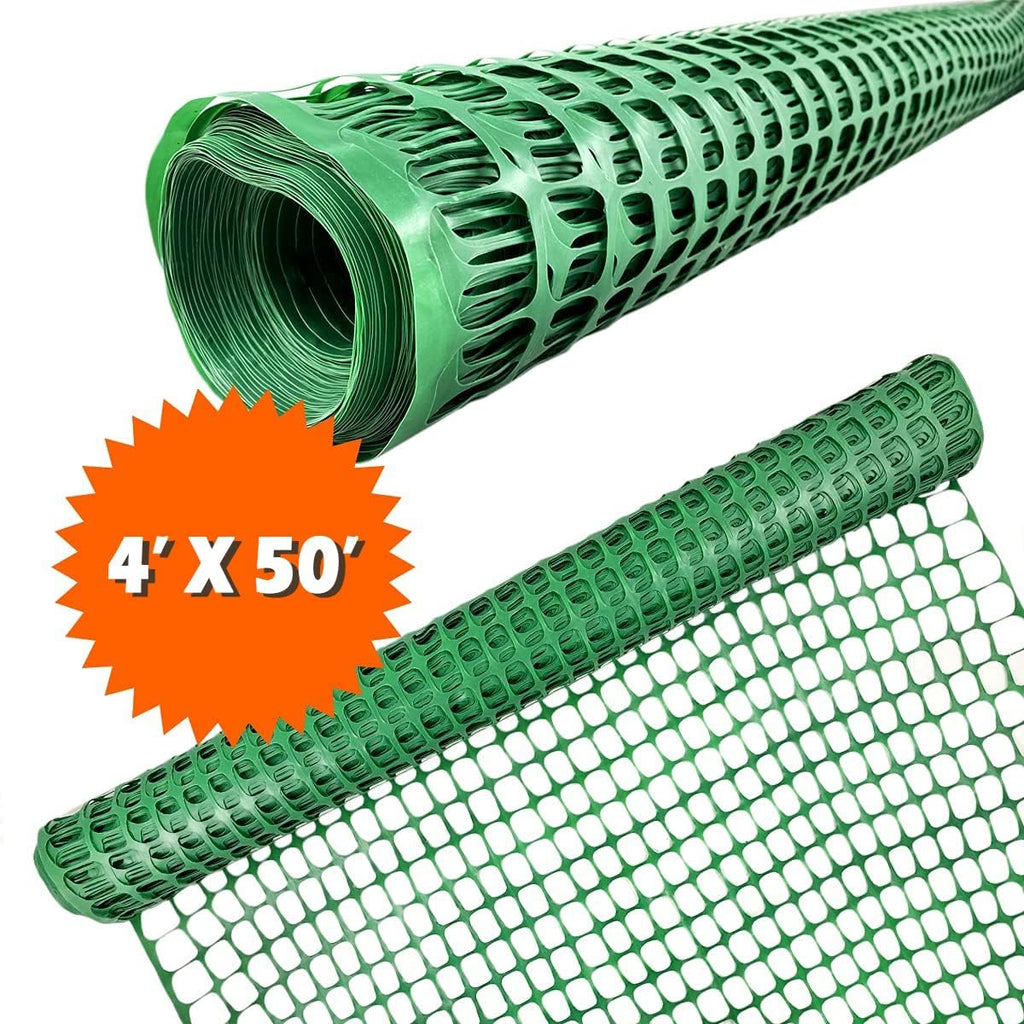 Ashman Plastic Mesh Fence, 4'x50' Feet, 1 Roll, Green, Construction Barrier Netting, Garden Fencing, Fences Wrap