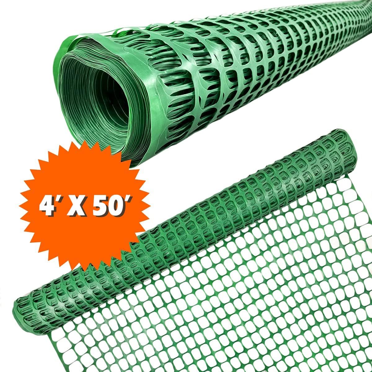 Ashman Plastic Mesh Fence, 4'x50' Feet, 1 Roll, Green, Construction Barrier Netting, Garden Fencing, Fences Wrap