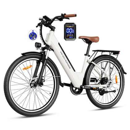 26" Step-Thru Electric Bike for Adults, 750W Peak Motor, 30-50 Mile Range