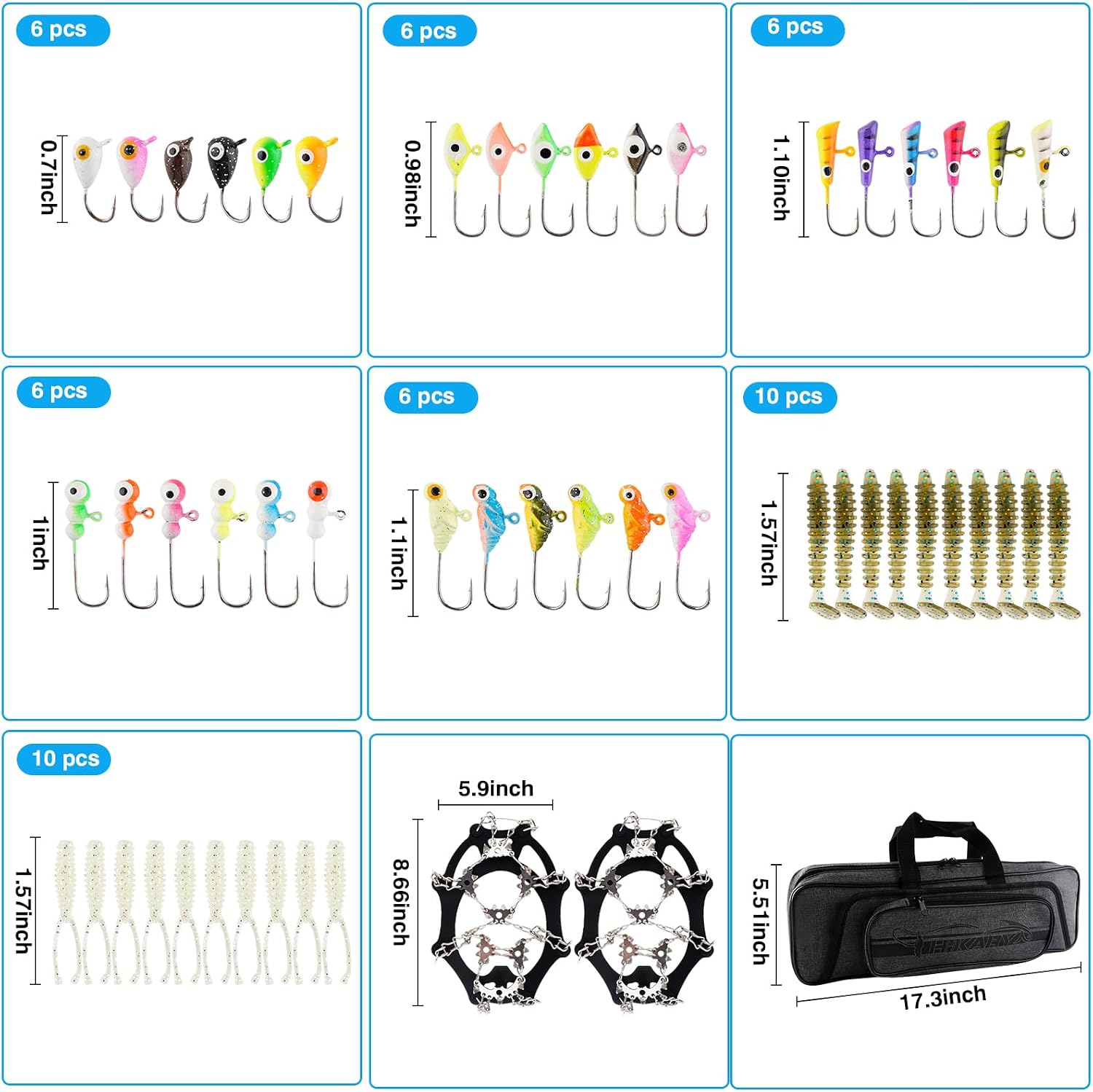 Ice Fishing Rod and Reel Combo Set Carbon Portable Complete Kit | with Tackle Bag Ice Jigs Ice Cleats Spinning Reels
