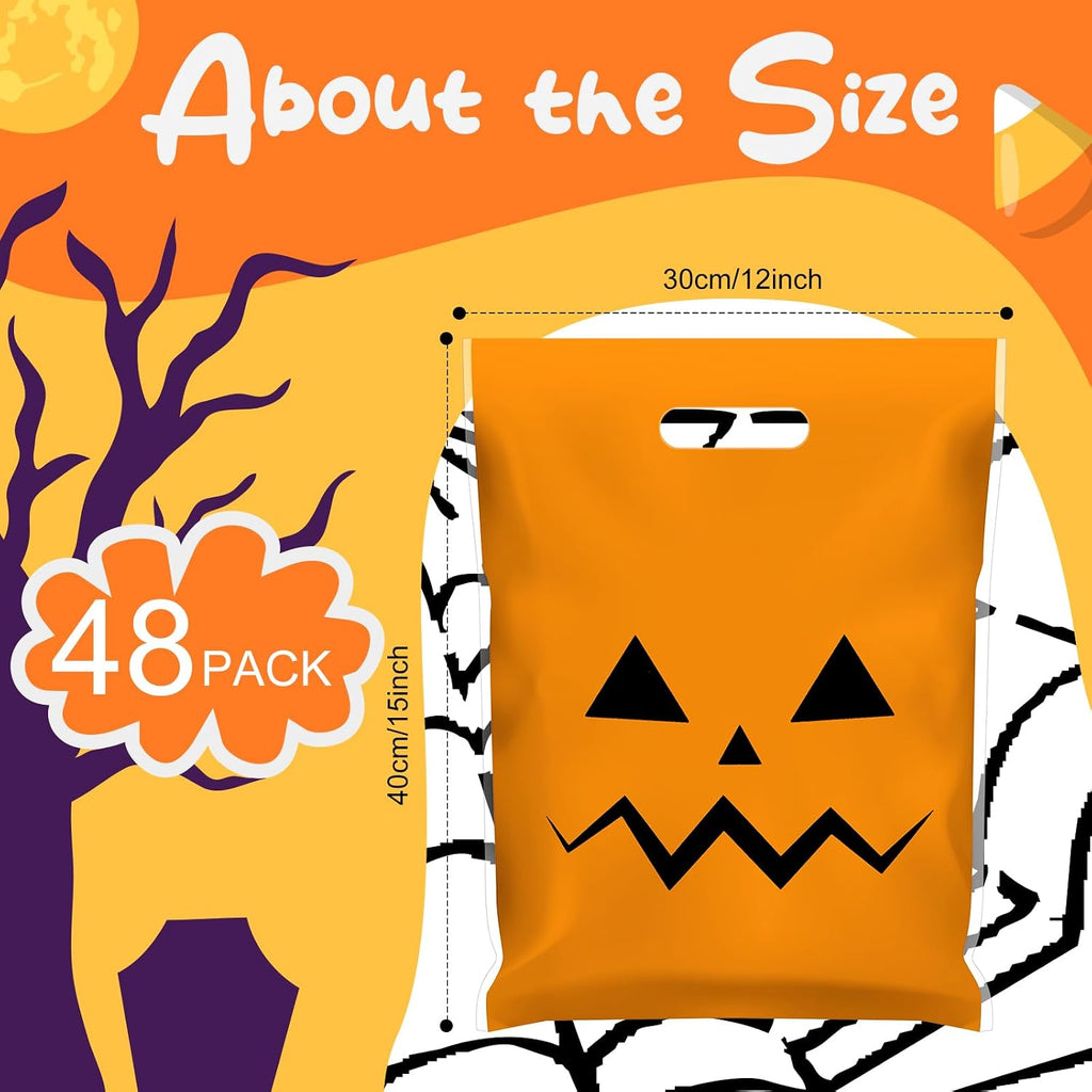48 Pcs Large Plastic Halloween Pumpkin Gift Bags Bulk