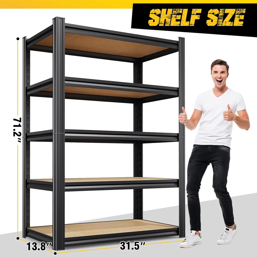 Garage Shelving for Home & Workshop Organization, 5-Tier Adjustable Metal Storage Rack for Tools, Storage Bins &