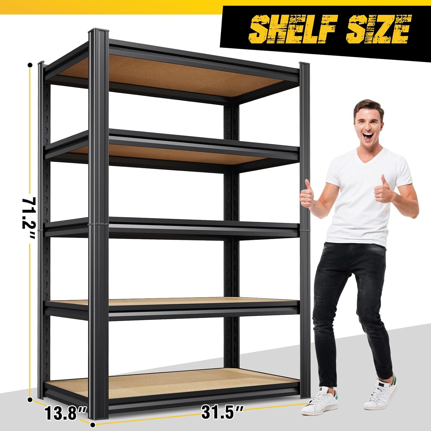 Garage Shelving for Home & Workshop Organization, 5-Tier Adjustable Metal Storage Rack for Tools, Storage Bins &