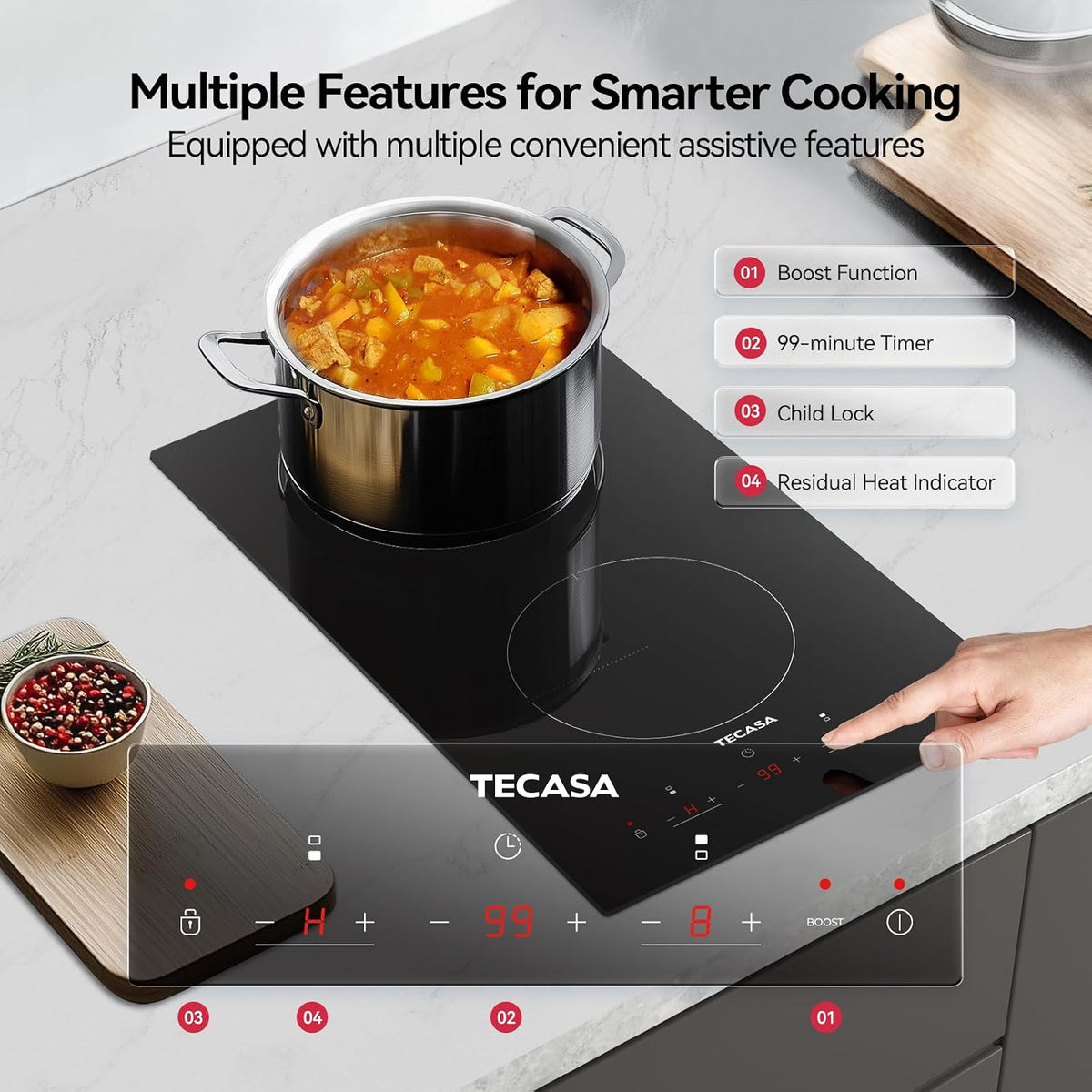 12-Inch Induction Cooktop, 2 Burners, 3,500W