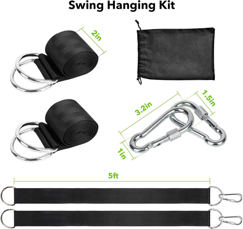Extra Long Tree Swing Kit, 5FT Premium Nylon Straps Hold 2200LBS, Safety Lock Carabiners, Hammock Hanging Strap Quick