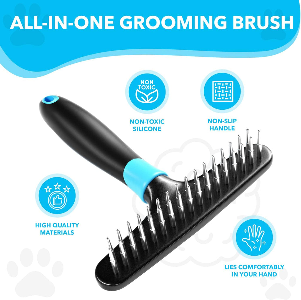 Deshedding Brush - Undercoat Rake for Dogs, Cats, Matted, Short, Long Hair Coats - Double Row Stainless Steel Pins