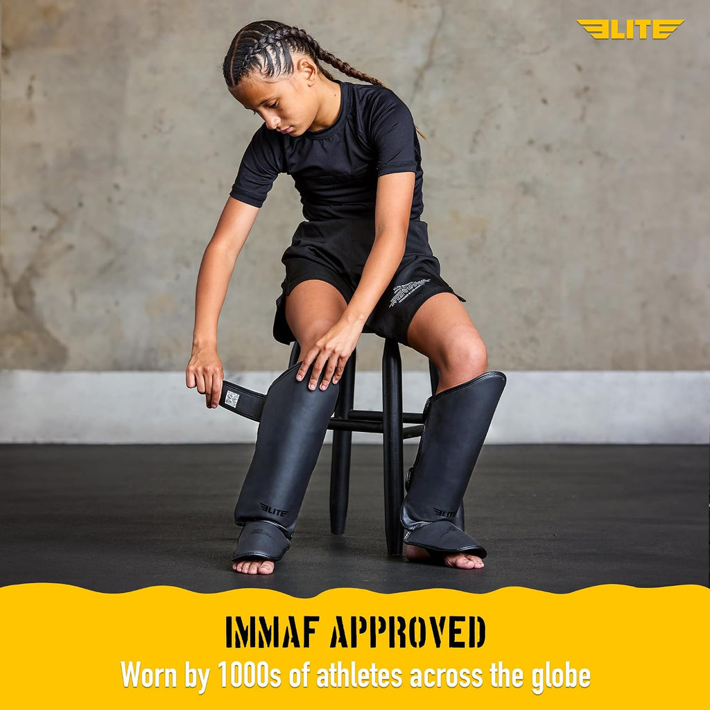 Muay Thai MMA Kickboxing Boys and Girls Shin Guards for Age 4 to 14 Years, Instep Guard Sparring Protective Leg Shin