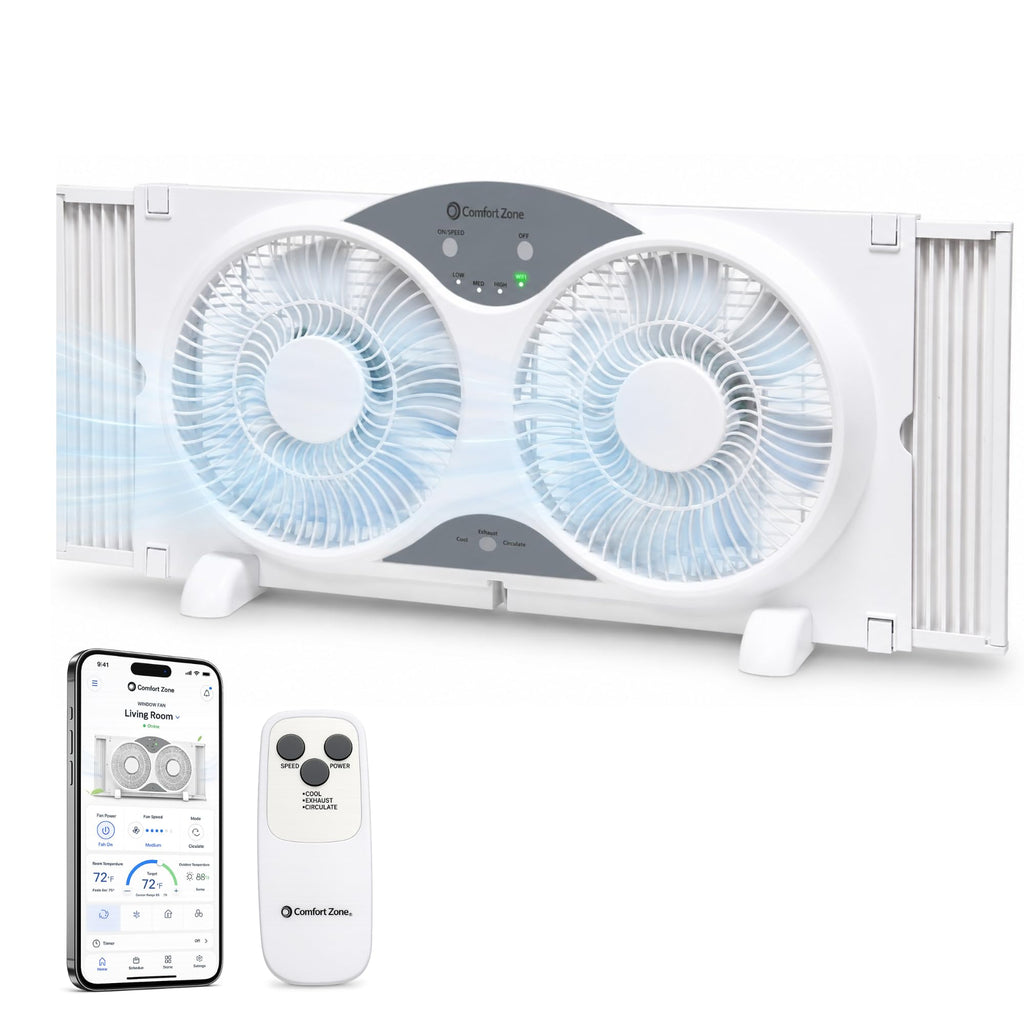 9" Smart Reversible Twin Window Fan with WiFi & Remote