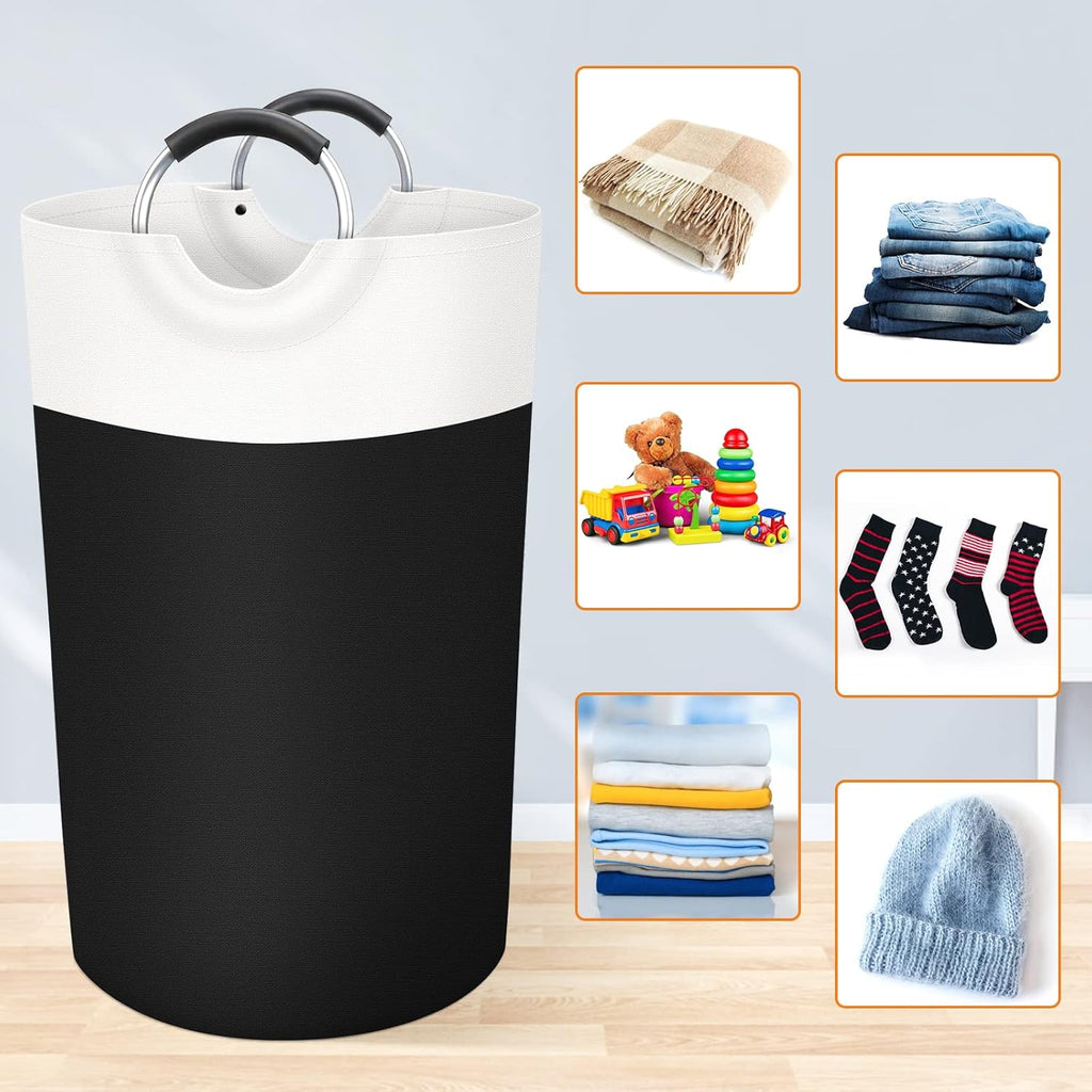 90L Laundry Basket, Freestanding Collapsible Hamper, Black | Collapsible Dirty Clothes Hamper, Foldable Laundry Bag