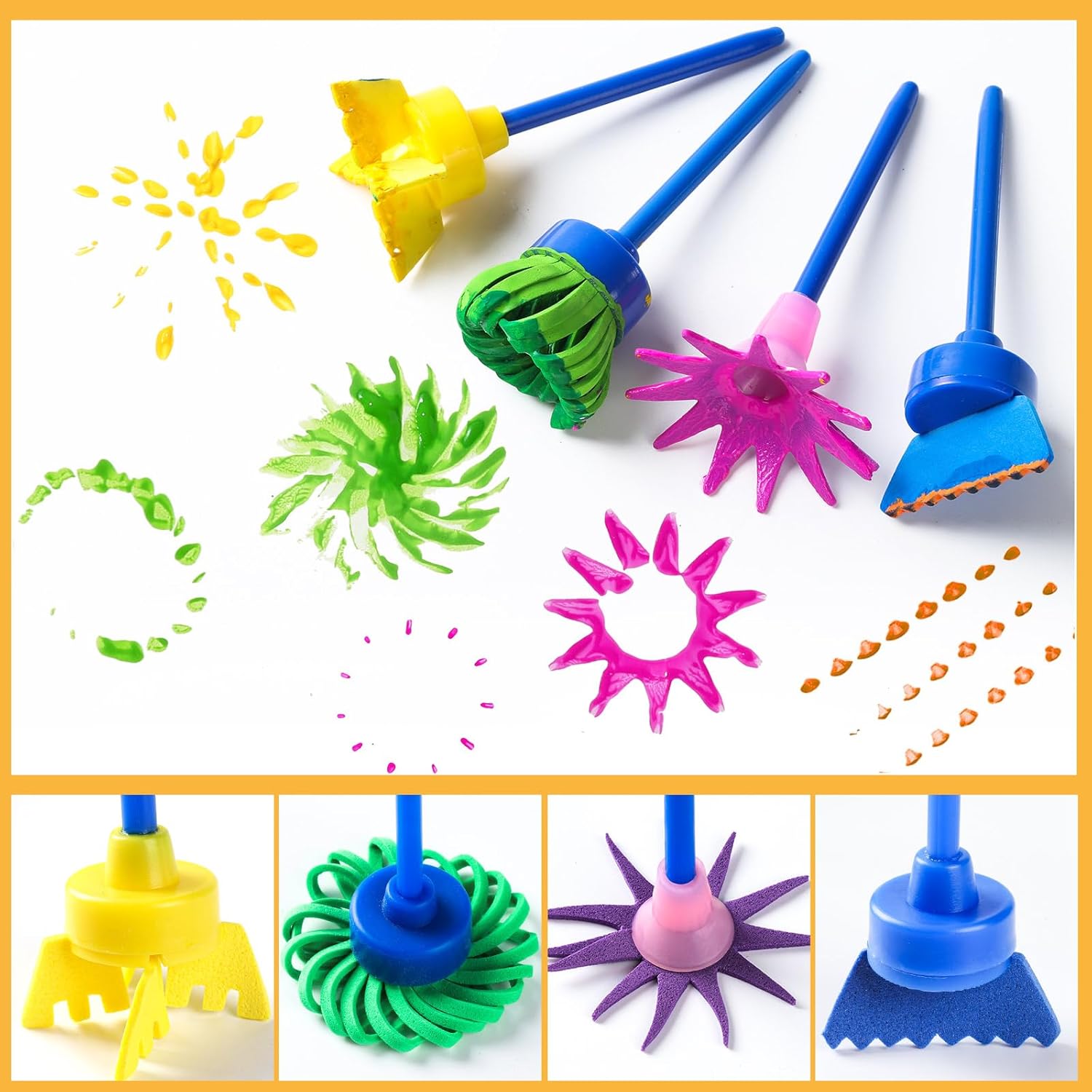 Kids Paint Brushes, 12 Pack Washable Painting Brushes for Toddlers Kids Early Learning Toys Foam Roller Sponge Arts
