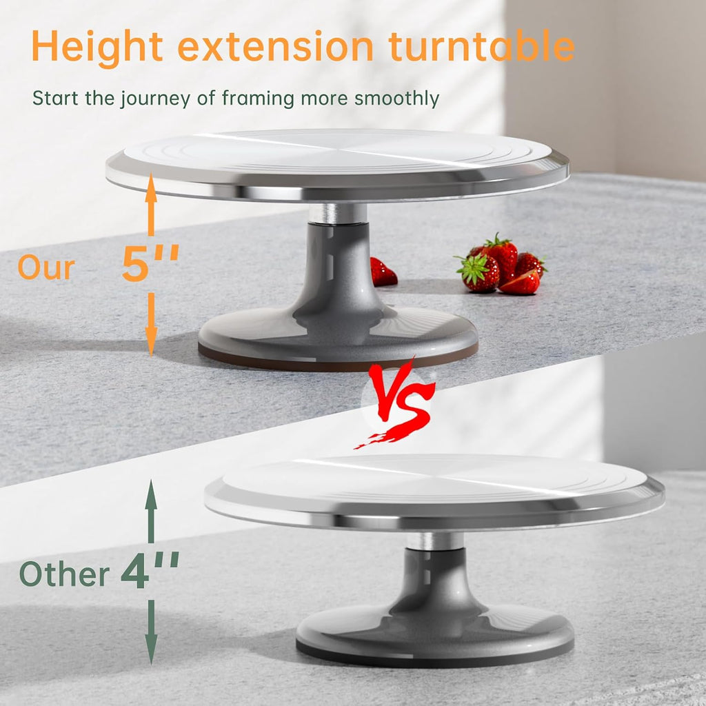 12 Inch Cake Turntable Decorating Stand with Aluminum,Cake Turntable Decorating Kit,Rotating Cake Stand Cake Spinner