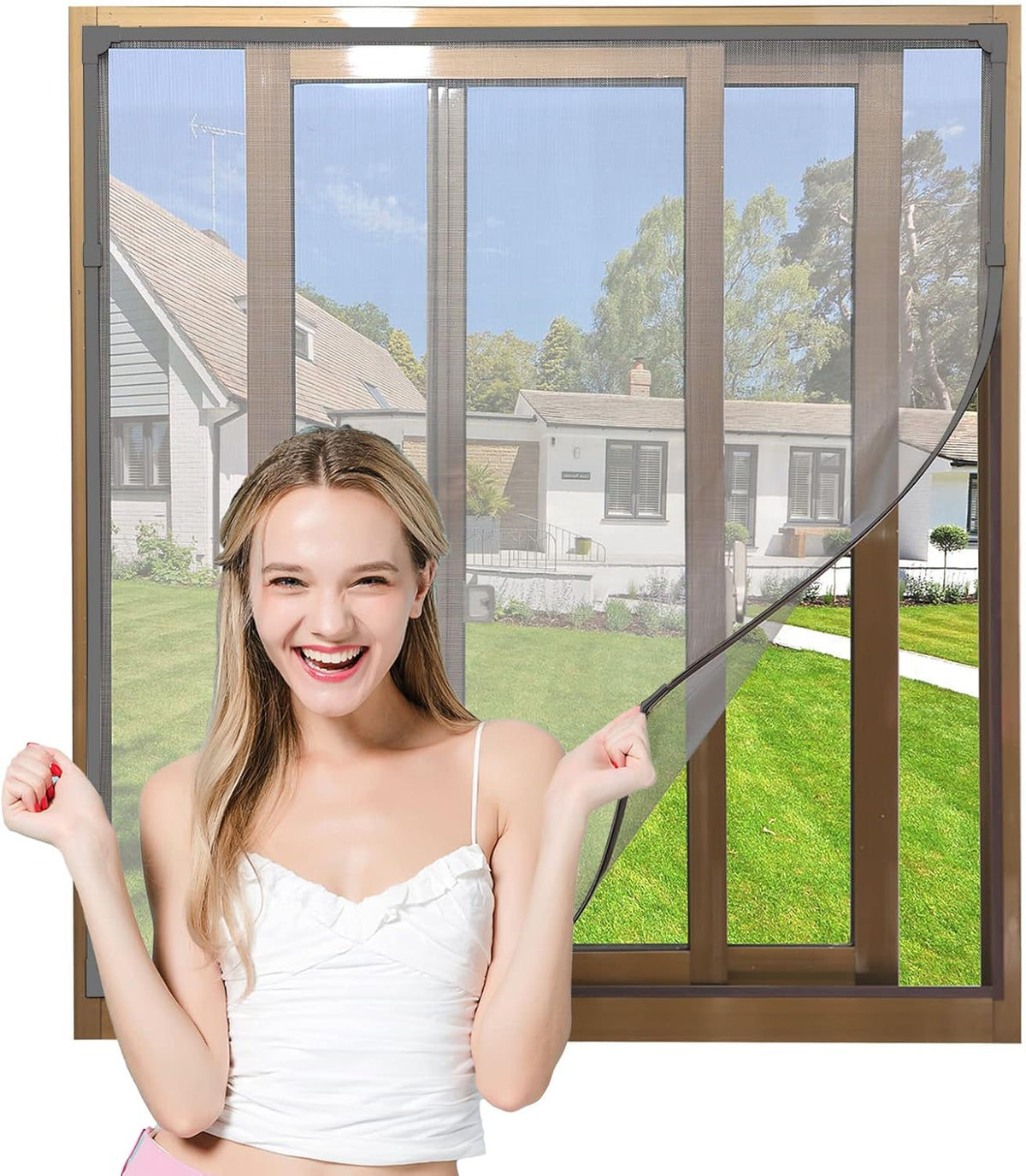 Adjustable DIY Magnetic Window Screen Max 60"x 48" Fits Any Size Smaller Gray Frame Fiberglass Mesh with Extra