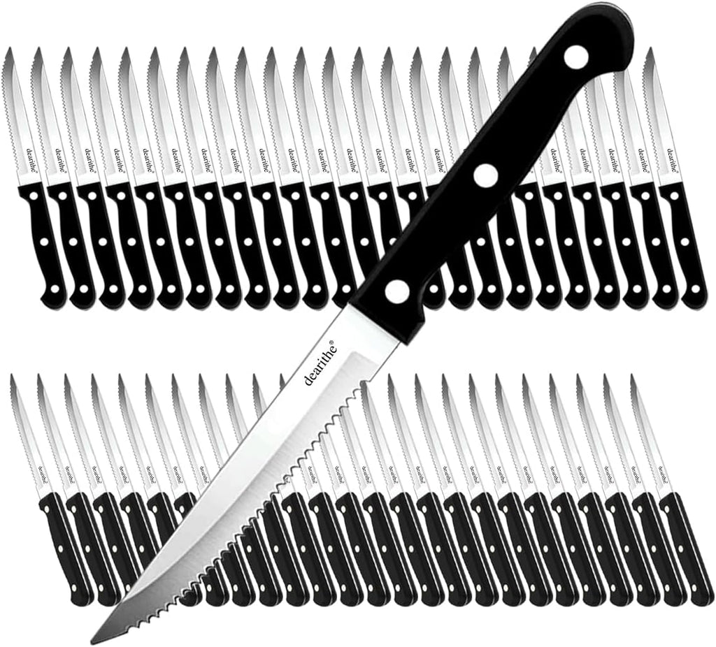 Serrated Steak Knives Set of 48, 4.5 In, Black