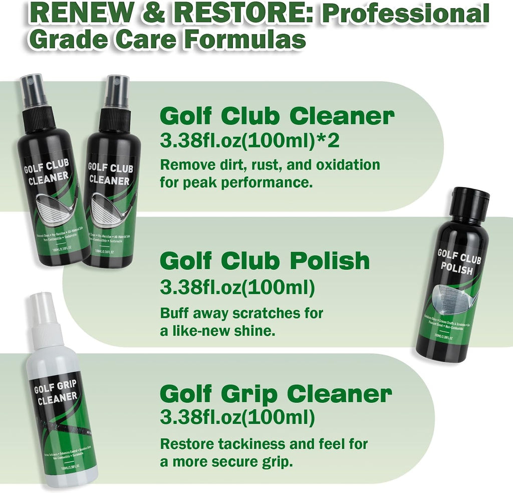 Golf Club Cleaning Kit, 8-in-1 Club Care Set with Cleaner, Brush, Groove Sharpener, Grip Cleaner, Polish, Magnetic