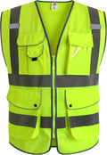 Safety Vest for Men Women Reflective Hi Vis JK150 Yellow L | ANSI Class 2, 9 Pockets, 4 Reflective Strips High