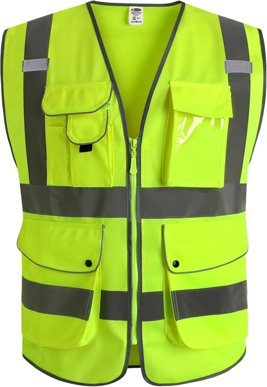 Safety Vest for Men Women Reflective Hi Vis JK150 Yellow L | ANSI Class 2, 9 Pockets, 4 Reflective Strips High