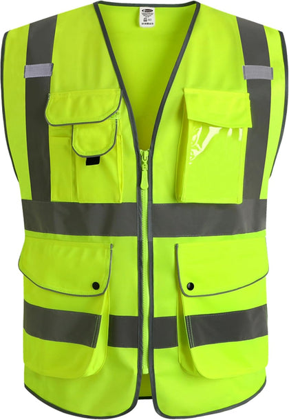 Safety Vest for Men Women Reflective Hi Vis JK150 Yellow XXL | ANSI Class 2, 9 Pockets, 4 Reflective Strips High