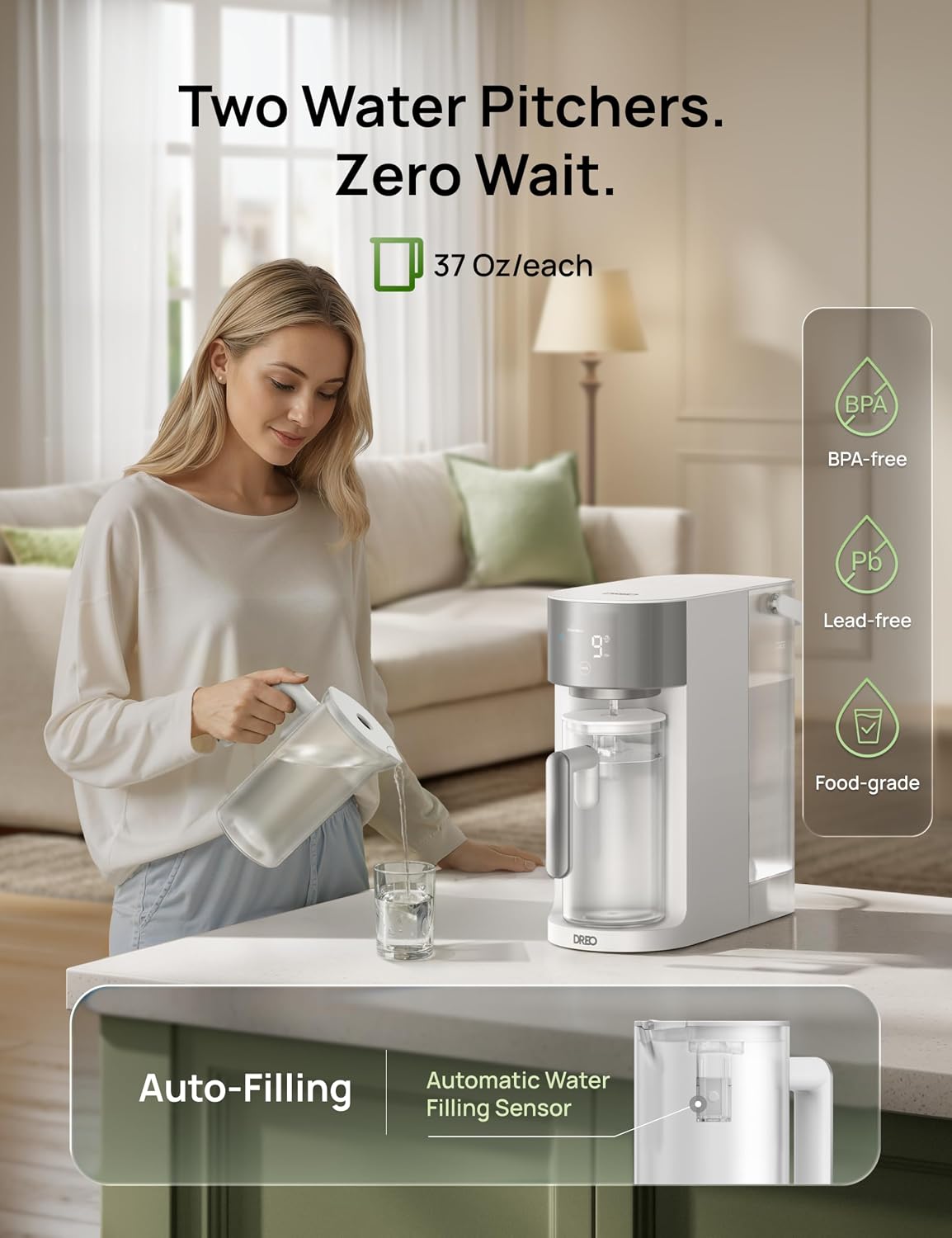 Reverse Osmosis Water Filter Countertop, RO Filtration System, 3:1 Pure to Drain, TDS & Filter Life & 2 Autofill