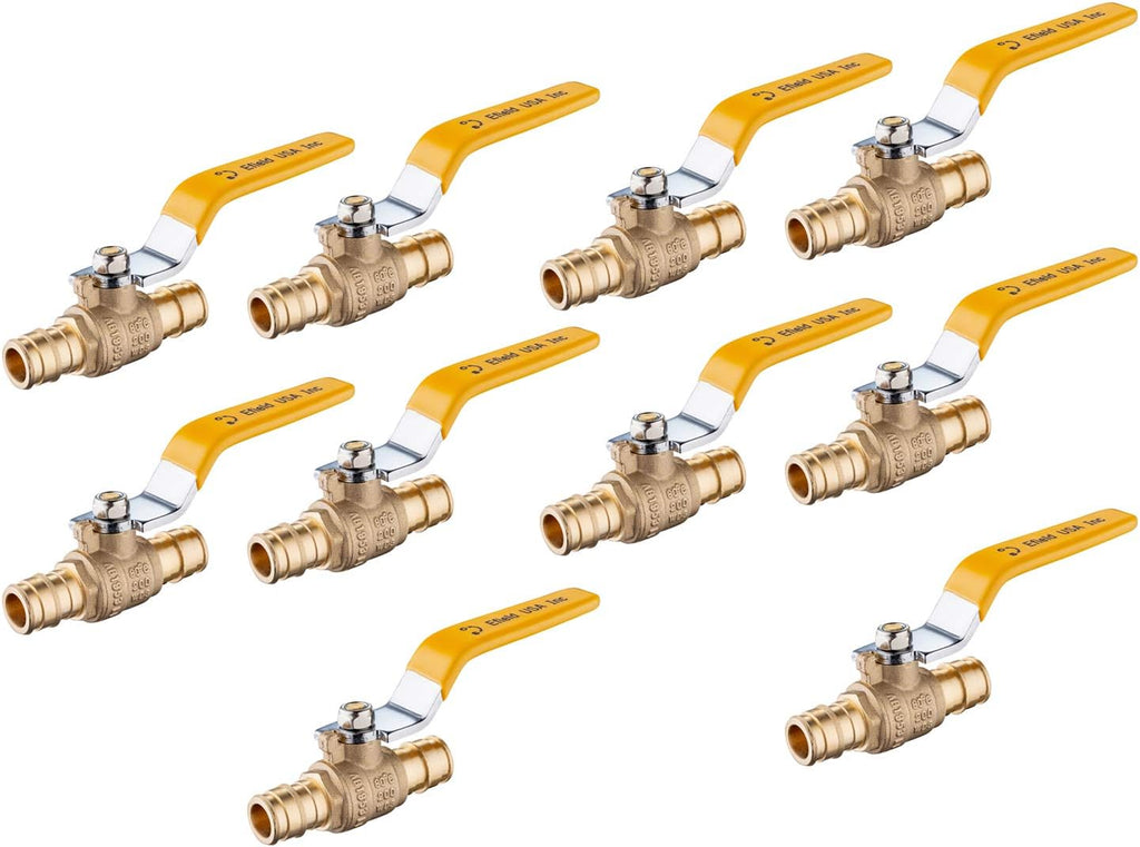 10Pcs EFIELD PEX Expansion 3/4"Brass Ball Valve,Yellow Handle(VALVE154-10)