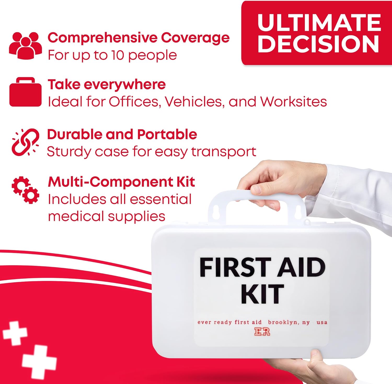 10 Person First Aid Kit - OSHA and ANSI Class A Compliant, Fully stocked Emergency Kit for Home, Office or