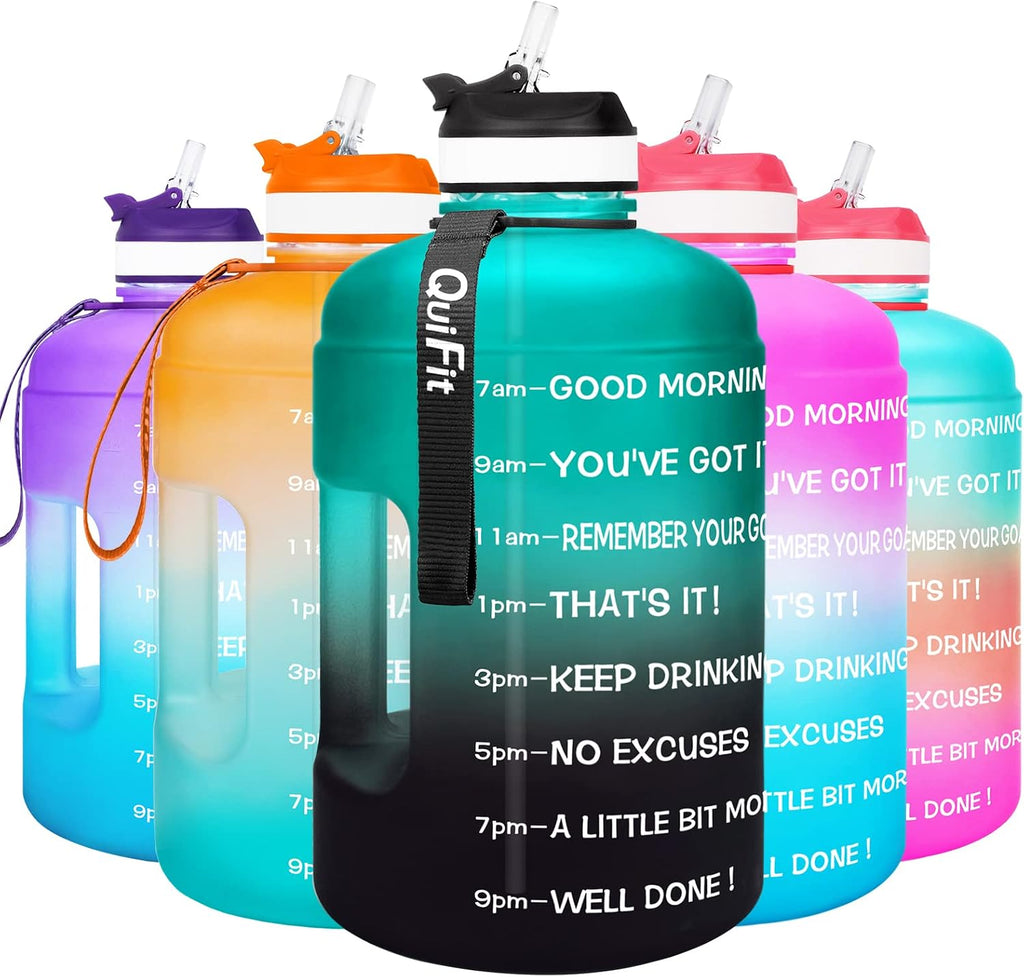 Motivational Gallon Water Bottle - with Straw & Time Marker BPA Free Large Reusable Sport Water Jug with Handle for