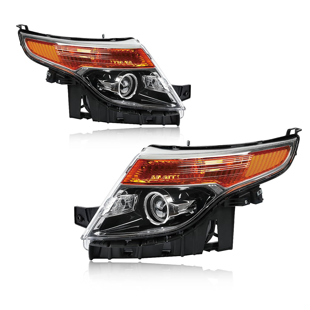 Pair Black Headlights Compatible With 2011-2015 Ford Explorer