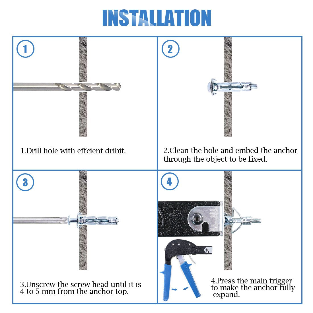 42Pcs 6 Size Heavy Duty Zinc Plated Steel Molly Bolt Hollow Drive Wall Anchor Screws Assortment Kit for Drywall