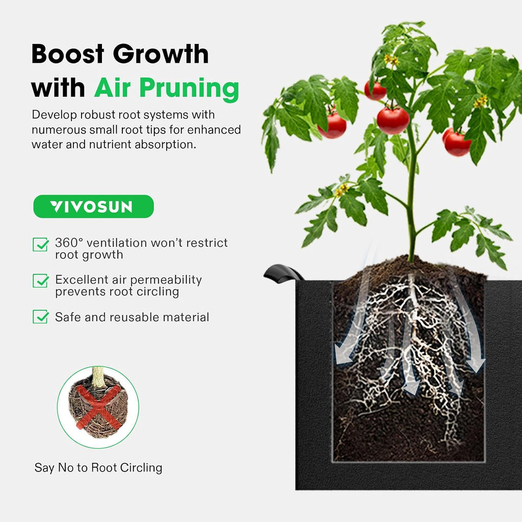 VIVOSUN 3-Pack 10 Gallon 2-Grid Grow Bags, 400G Fabric Pots with Handles | 400G Thickened Nonwoven Fabric, 2-Grid