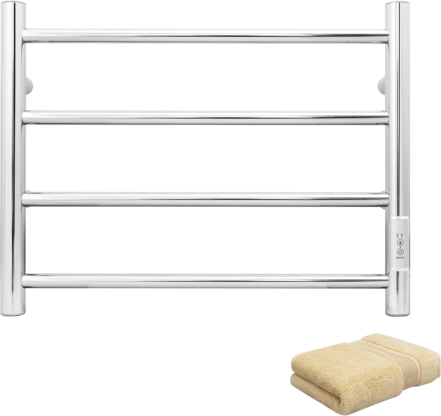 Towel Warmer Wall Mounted with Built-in Timer 4 Bars Electric Stainless Steel Heated Towel Racks for Bathroom, Hot