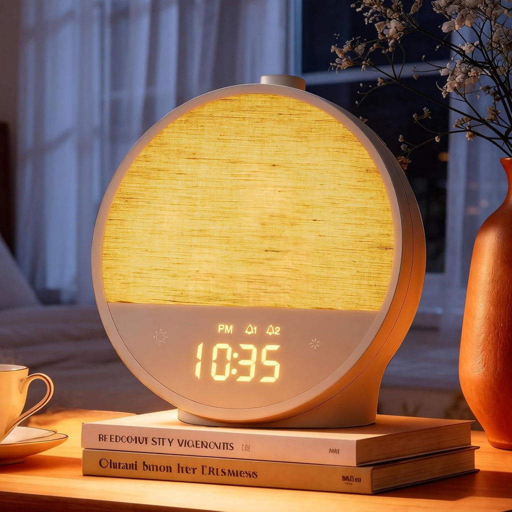 Sunrise Alarm Clock for Bedroom, White Noise Sound Machine | 15mins Sunrise Simulation, 10 Natural Sounds, Dual