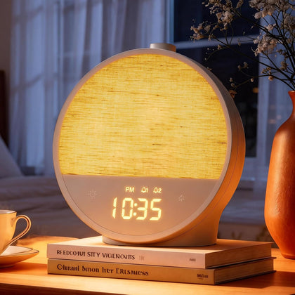 Sunrise Alarm Clock for Bedroom, White Noise Sound Machine | 15mins Sunrise Simulation, 10 Natural Sounds, Dual