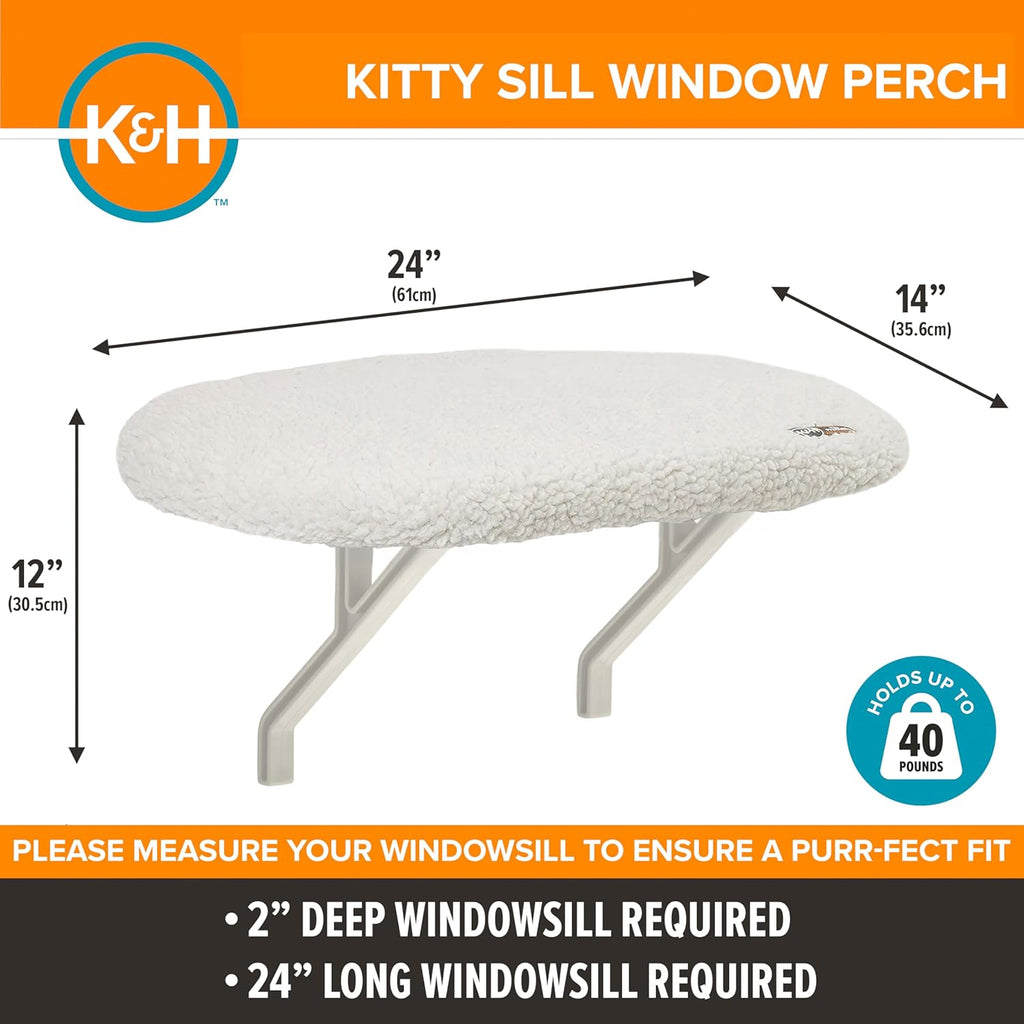 K&H Cat Window Perch Kitty Sill - Cat Window Hammock Bed with Strong Support Holds 40 lbs, Cushioned Windowsill Bed
