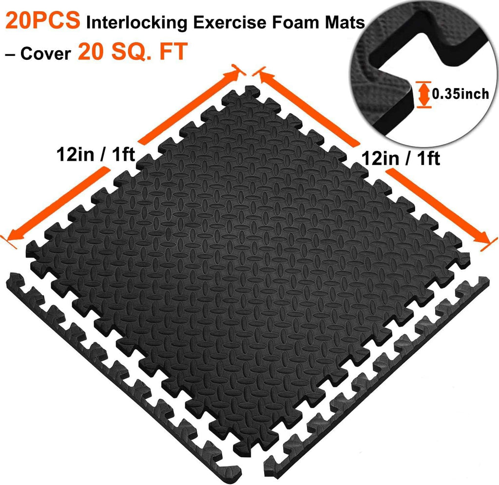 Exercise Mats Puzzle Foam Mats Gym Flooring Mat Cover 20 SQ.FT Interlocking Foam Mats with EVA Foam Floor Tiles for