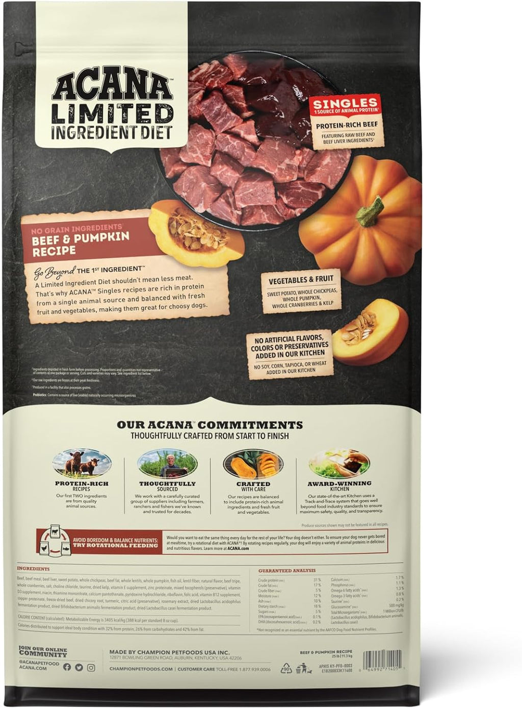Singles Limited Ingredient High Protein Dry Dog Food Beef 22.5lb Bag
