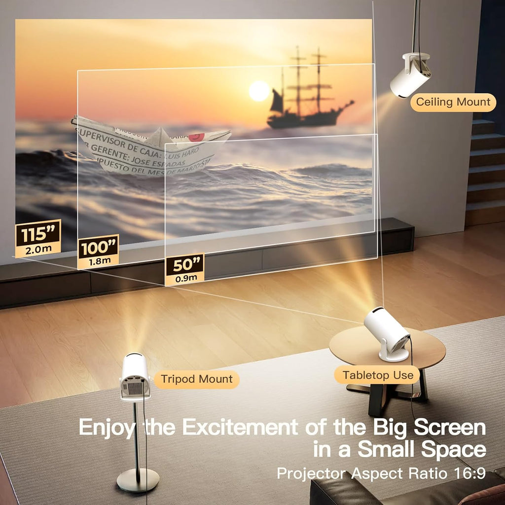 [Built-in Apps & 2026 Upgraded] Mini Projector with Wi-Fi 6 & Bluetooth 5.4, 1080P 4K Support Full HD, Auto Keystone