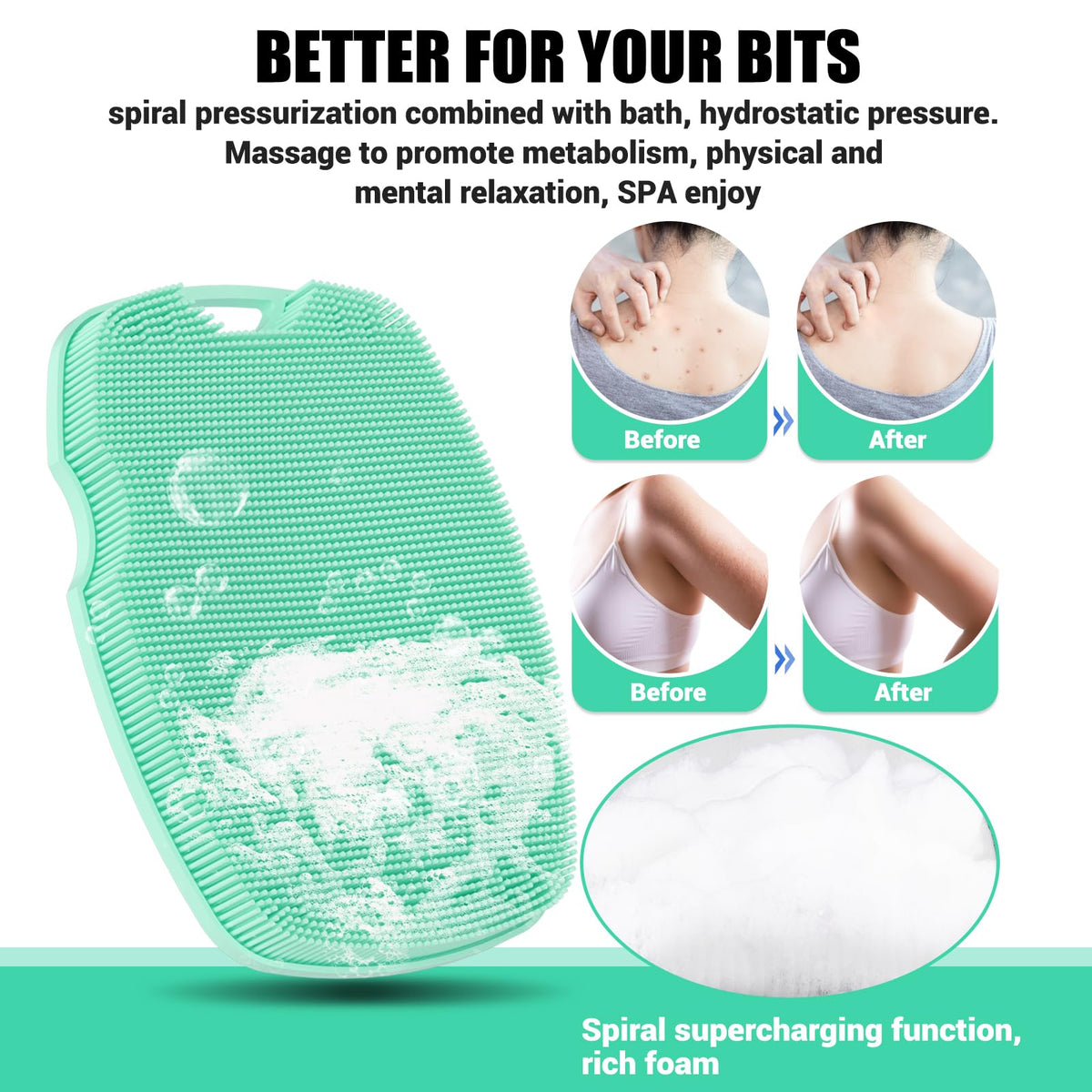 Zinc Infused Silicone Body Scrubber, Quick-Dry Bath Brush