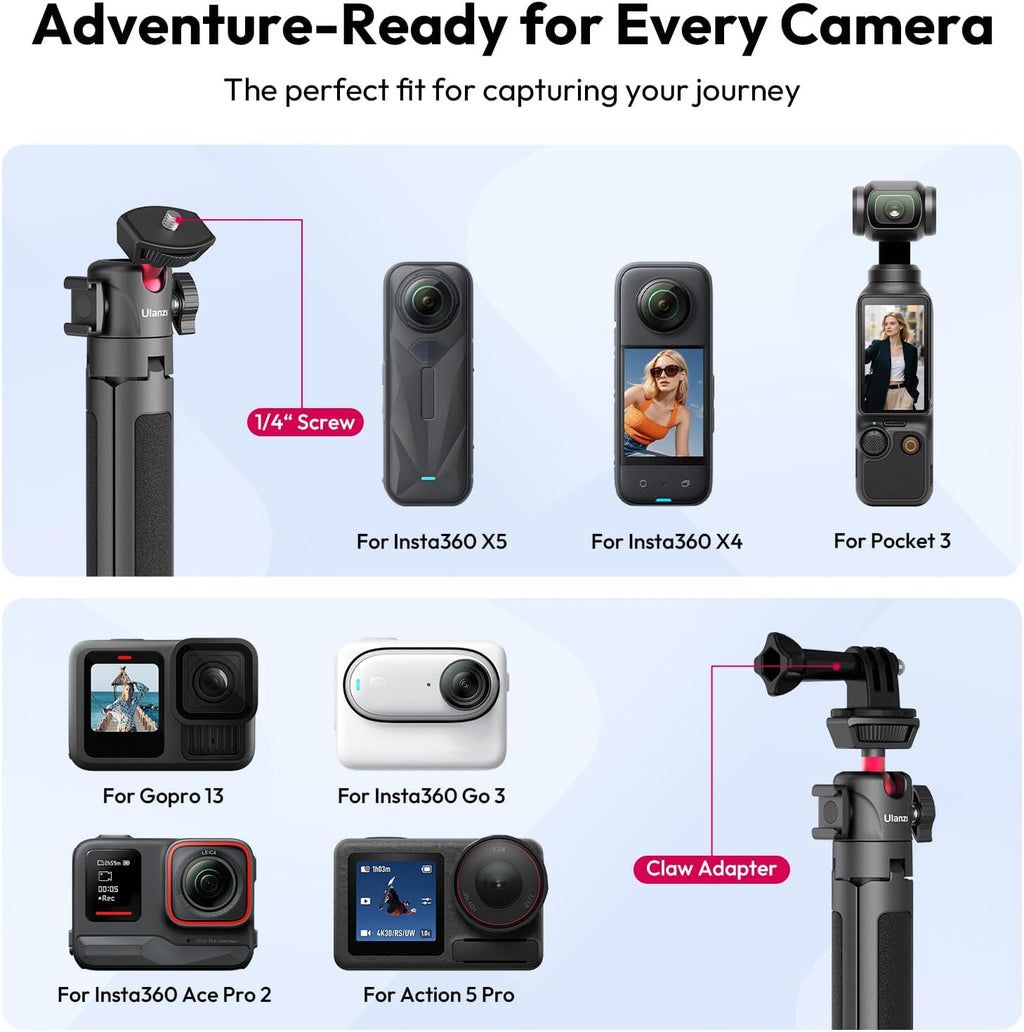 ULANZI MT-16 Extendable Mini Camera Tripod, 4 Levels Adjustment 360° Ball Head Cold Shoe Lightweight Portable Vlog