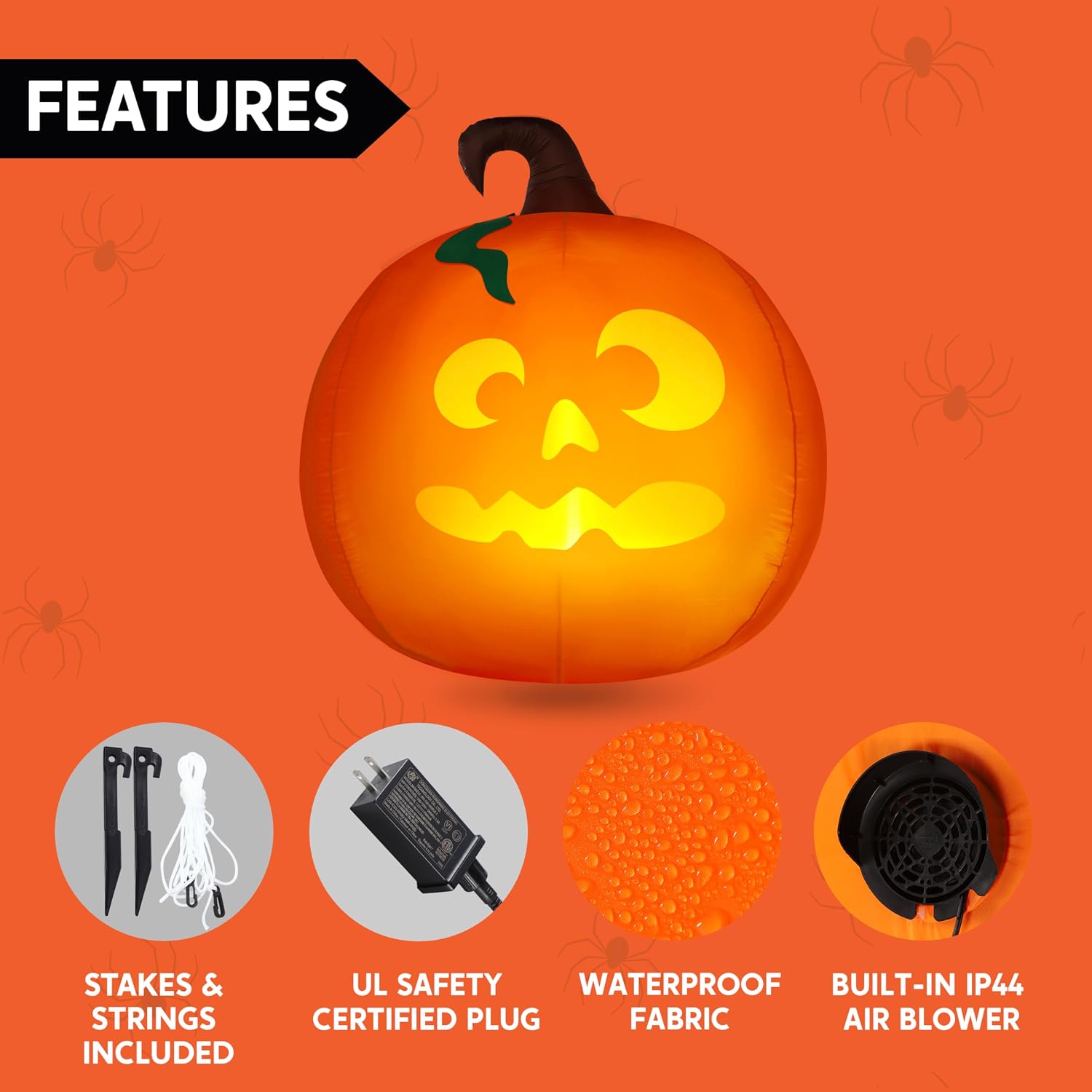 5 Ft Tall Halloween Inflatable Pumpkin Outdoor Decoration, Blow Up Pumpkin with Projector Face and Music, Blow Up